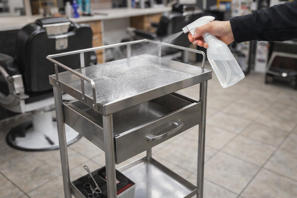 理容室でアルコール消毒